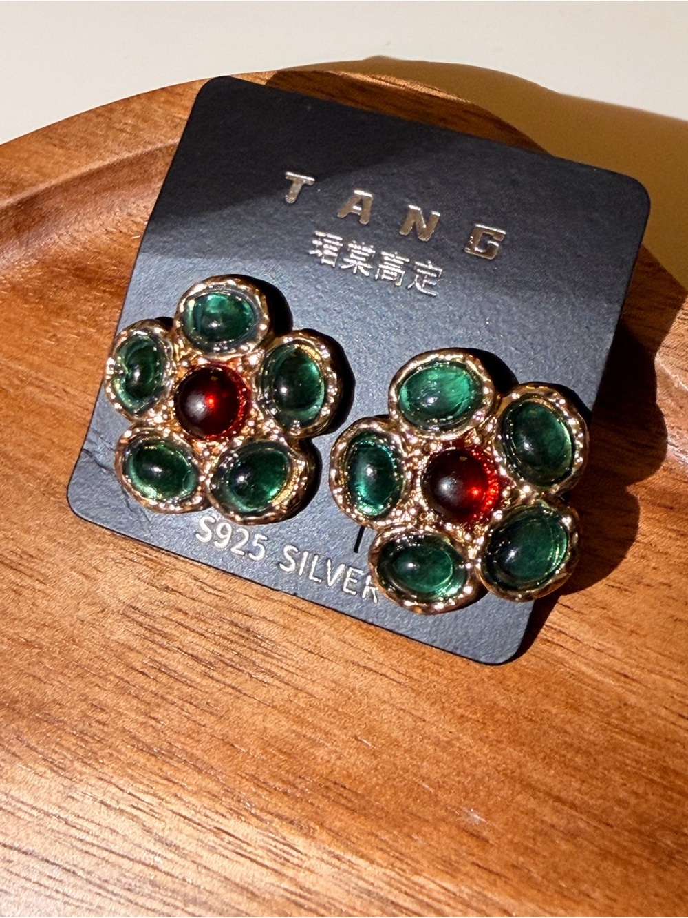 Green and red Floral Gemstone Earrings